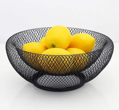 Decorative Metal Fruit Bowl, 10 Inch Black Candy Dish Holder Stand for Kitchen Counter Dining Room Table