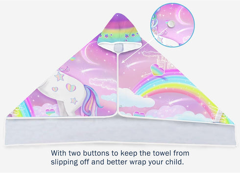 30" 50", Bonsai Tree Unicorn Beach Towel, Unicorn Towel for Girls with Hood, Rainbow Unicorn Hooded Towel for Kids x