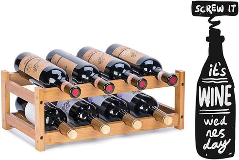 Wine Rack, Natural Bamboo Countertop Wine Storage Rack, 2-Tiers for 8 Bottles, Wine Display Shelf