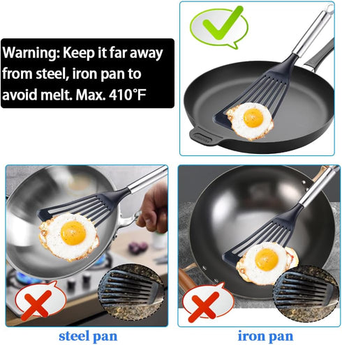 KSENDALO Thin Kitchen Spatula Turner for Egg, Fish, Slotted Flexible Plastic Spatula for Nonstick Cookware, Ideal