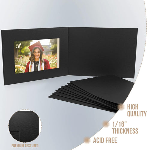 Golden State Art Photo Folders, Pack of 100, 4x6 or 6x4 Cardboard Picture Frame, Black for Special Events