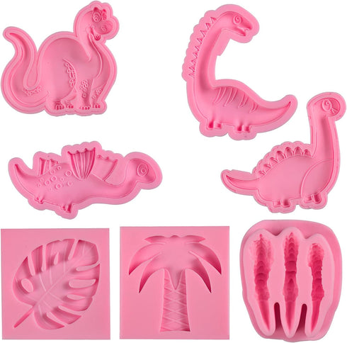 Dinosaur Fondant Silicone Chocolate Molds (7Pcs), Kid's Cartoon Dino Claws Clay Mold for Cake Decorating, Sugar Crafts