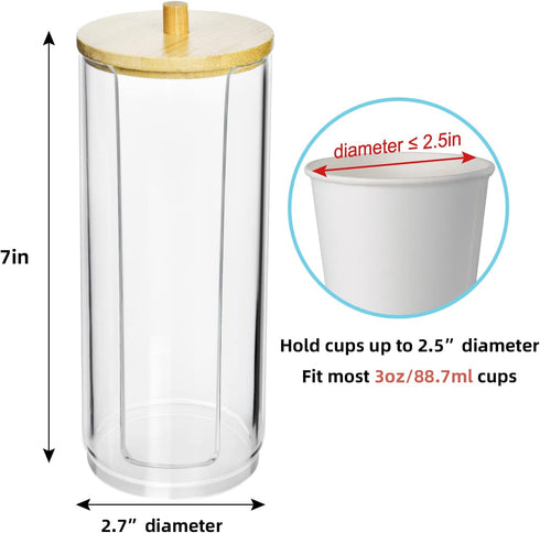 Bathroom Cup Dispenser, Clear Acrylic Holder for 3oz Disposable Paper Cups, Makeup Organizer with Lid for Vanity