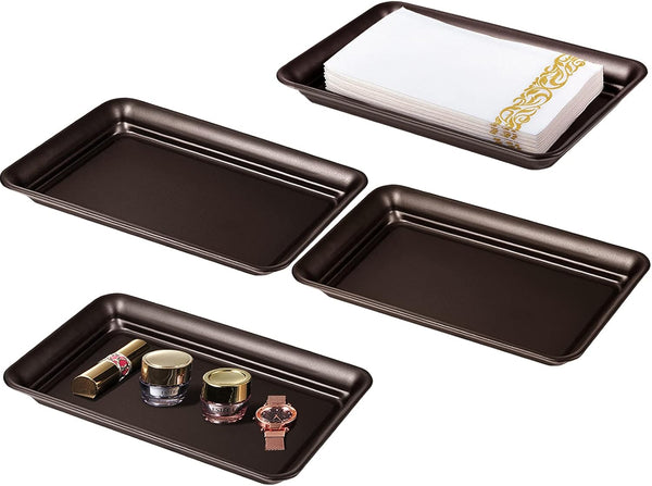 Vintage Farmhouse Decor Metal Vanity Tray (4 Pack), Sturdy Organizer for Guest Hand Towels, Perfume, Jewelry, Makeup