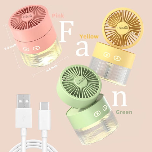 Personal Cooling Fan and Small Air Humidifier 350ml with LED Night Light, USB Charging for Office