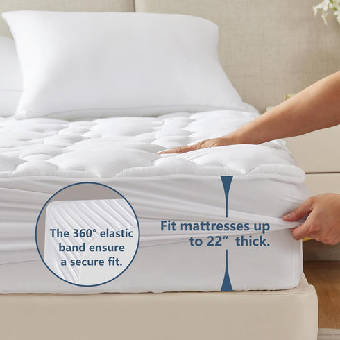 CozyLux Queen Mattress Pad - Cotton Deep Pocket Non Slip Breathable Soft Quilted Fitted Mattress Topper, Up to 18"