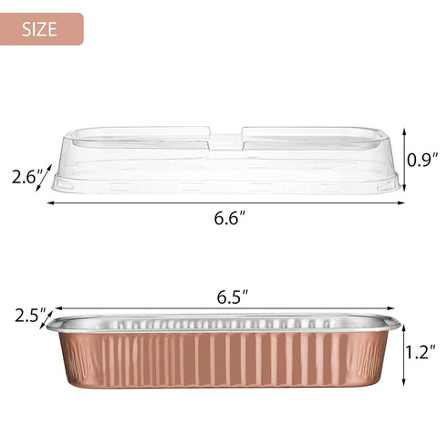 EUSOAR Disposable Aluminum Ramekins, 25pcs 6.8oz 6.5"x2.5"x1.2" Foil Baking Cups Pan with Lids,Rectangle Cupcake Containers Wrappers, Dessert Cheesecake Creme Brulee Ramekins Pan-Rose Gold
