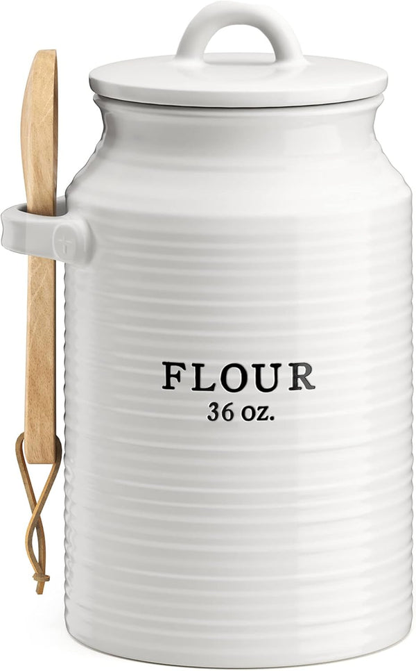 Barnyard Designs Flour Canister for Kitchen Counter, Decorative Ceramic Flour Container, Rustic