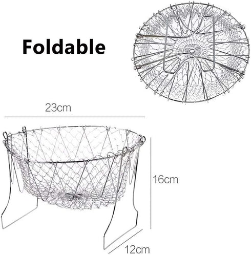 WAFJAMF Deep Fry Basket - 304 Stainless Steel Multi-Function Foldable Chef Cooking Strainer