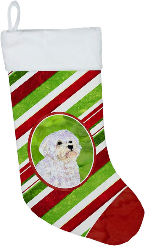Caroline's Treasures SS4550-CS Maltese Candy Cane Holiday Christmas Stocking, Fireplace Hanging Decor