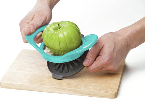 PrepWorks by Progressive 16-Slice Thin Apple Slicer and Corer, Dishwasher Safe with Attached Safety Cover, Turquoise
