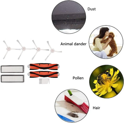 Pwshymi Brush Filters White Flat Comb Kit for Mijia 1C, F9 Replacement Kit for Xiaomi 1T, Mi Robot Vacuum Mop Brush Kit