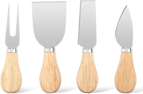 4 PCS Cheese Knife Set with Wood Handle, Stainless Steel Slicer & Cutter Utensils, Mini Knife, Butter Knife, Fork