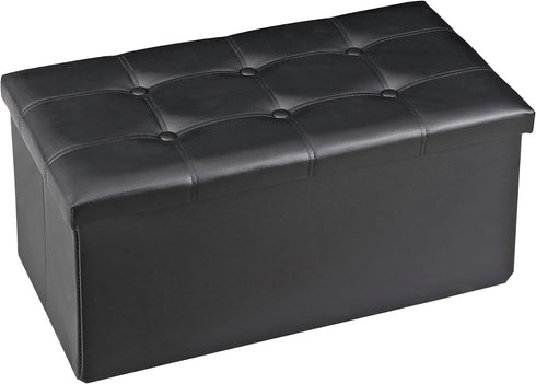 30 Inches 350lbs, JupiterForce Ottoman Storage Bench, Folding Faux Leather Ottoman Foot Rest Stool, Footstool Bench