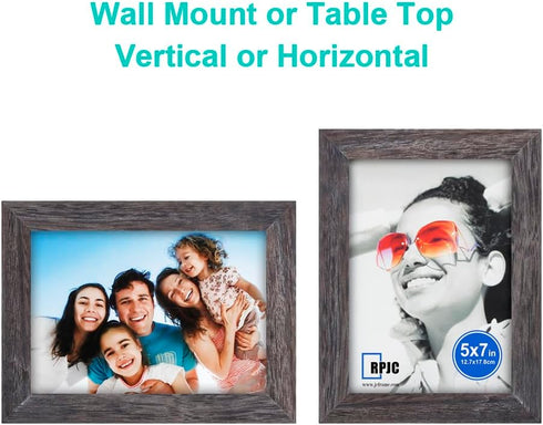 RPJC 5x7 Picture Frames, Solid Wood High Definition Glass for Table Top Display and Wall Mounting