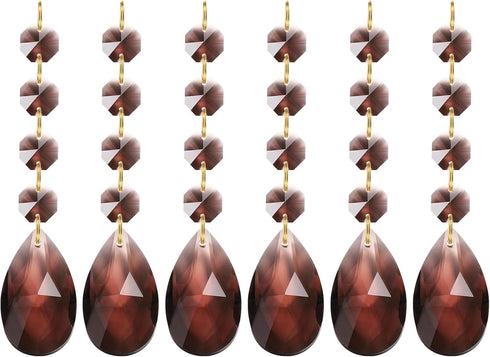 PATIKIL Teardrop Crystal Chandelier, 6 Pack 120mm Length Prisms Part Dark Brown