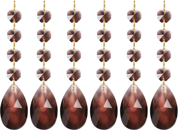 PATIKIL Teardrop Crystal Chandelier, 6 Pack 120mm Length Prisms Part Dark Brown