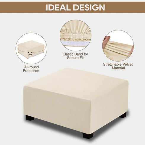 NeColorLife Velvet Ottoman Cover Rectangle Storage Ottoman Slipcover Thick Stretchable Footrest Stool Covers