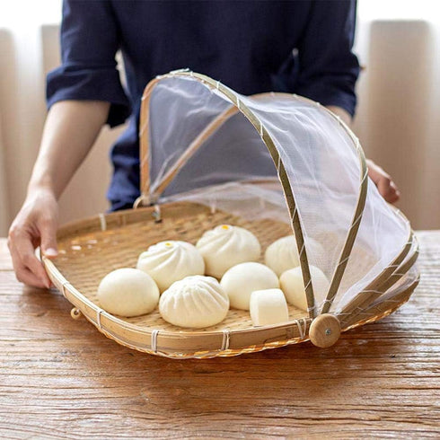 BESTCHANCEUS Hand Woven Bamboo Food Serving Tent Basket - Dustproof, Bug Proof, Rectangle 34CMx29CM for Meals