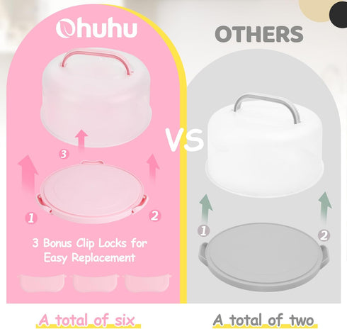 Ohuhu Cake Carrier, BPA-Free Storage Container, Portable Round Cake Stand with Lid and 2 Handles for 10 inch Cake