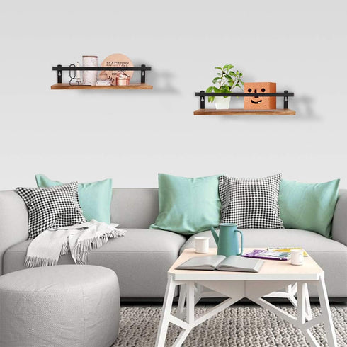 PHUNAYA Wood,Set 2(Carbonized Floating Shelves,Wall Mounted Shelf for Kitchen,Living Room,Bedroom,Bathroom