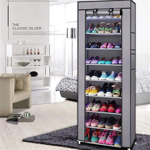 Mekek 9 Closet Free Standing Shoe Racks, Shoe Rack Organizer Tier - Portable Row Shoe Rack Shelf Cabinet Tower