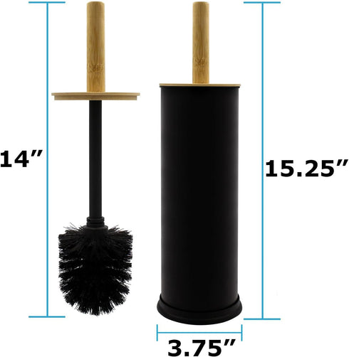 Blue Donuts Toilet Brush Holder with Bamboo Top - Black