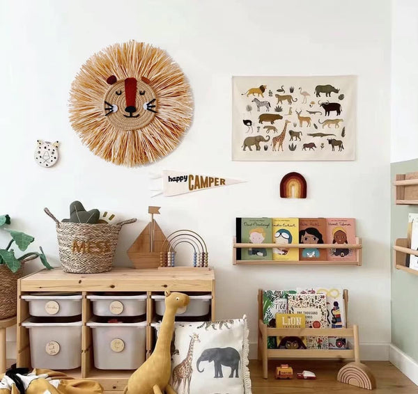 Charlbytion Wall Art Animal Head Hand Knitted Hanging,Cotton Thread Weaving Straw Cartoon Tassel