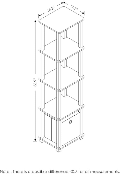 5-Tier FURINNO Black Decorative Shelf with Fabric Bin - Slim Design
