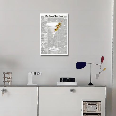 Generic 70's 12x16in Trendy Green Martini Canvas Wall Art Vintage Newspaper Retro Bar Cart Aesthetics Poster Funky