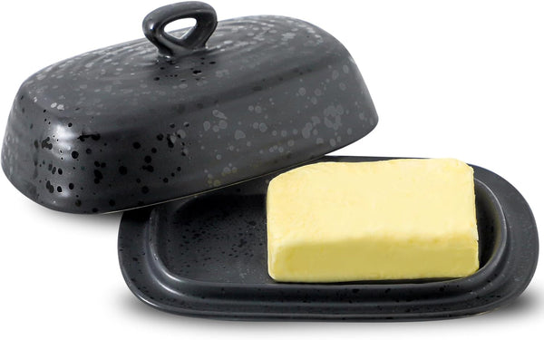 Hansense Porcelain Butter Dish with Lid for Countertop, Ceramic Butter Keeper with