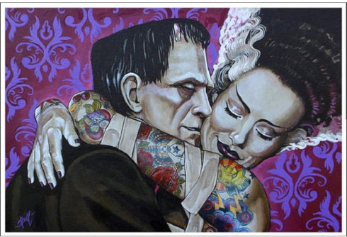 Undying Love by Mike Bell Bride of Frankenstein Art Print, 18x12 Semi-Gloss Paper, Monster Horror Art, Made in USA