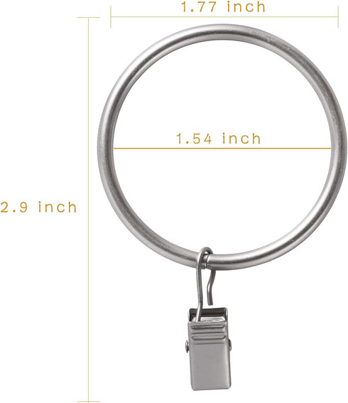 Lansian 20pcs Rustproof Matte Stainless Steel Curtain Rings with Clips, 1.5 Inch Drapery Hangers for Window