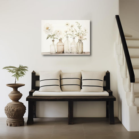 LZIMU Bathroom Picture Wall Decor, Flowers in Bottle Canvas Prints, Rustic Floral Painting Framed (B, 12"x18")