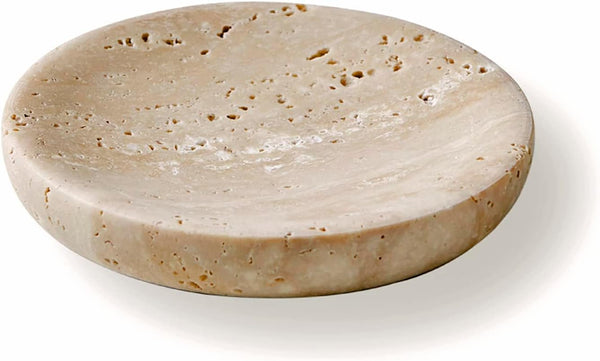 Round Travertine Tray for Jewelry, Marble Trinket Dish Tray, Nightstand Decor, Coaster,