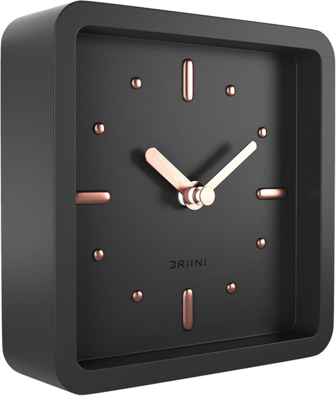 Driini Modern Mid Century Desk & Shelf Clock (Black Rose Gold) -