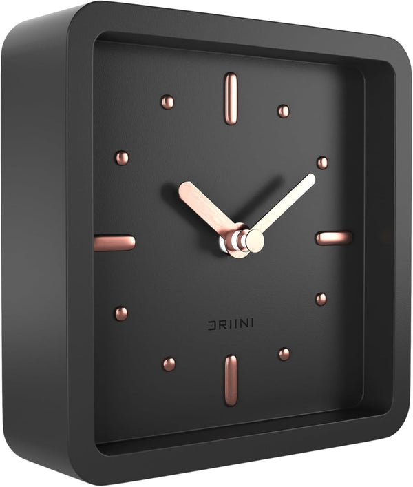 Driini Modern Mid Century Desk & Shelf Clock (Black Rose Gold) -