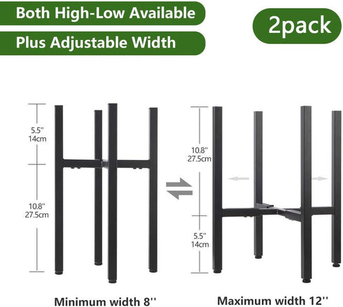 2 Pack 8 12 Inch YueTong Metal Plant Stand Indoor with Adjustable Width Fits to Pots,Mid-Century Flower Holder