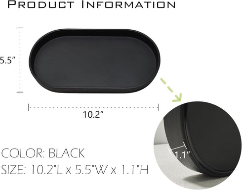 Black Small Oval Tray (10 inch) for Kitchen Counter, Bathroom Vanity Organizer for Coffee Accessories, Serving