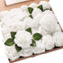 Floroom Artificial Flowers 25pcs Real Looking White Foam Fake Roses with Stems for DIY Wedding Bouquets