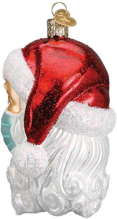 Old World Christmas Santa with Face Mask Blown Glass Ornament, Unique Christmas Tree Decoration for 2020