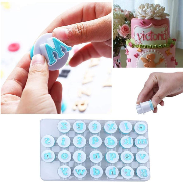 26PCS Cookie Stamp Set, Alphabet Letter and Number Fondant Cutters for DIY Cookie Biscuit Molds