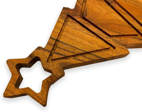 Christmas Tree Shaped Wood Cutting Board for Kitchen Decoration, 11"L x 9.75"W Wooden Star Tree Charcuterie Board, Chopping Board with Handle & Grooves, Housewarming Serving Platter