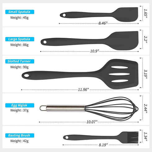 Silicone Cookware Set, 5 Pcs Kitchen Accessories, Easy to Clean Nonstick Silicone Kitchen Utensils, Black