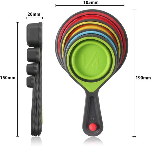 Collapsible Measuring Cups and Spoons, 8 Piece Set Portable Food Grade Silicone for Liquid & Dry Measuring