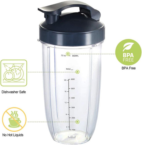 Blender Cups for Nutribullet, 32OZ Cup with Flip Top Lid, Compatible with 600W and 900W Blenders, 2 Pcs