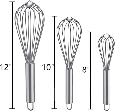 Whisks for Cooking, 3 Pack Stainless Steel Whisk Set for Blending, Beating, and Stirring, Enhanced Version Balloon Wire