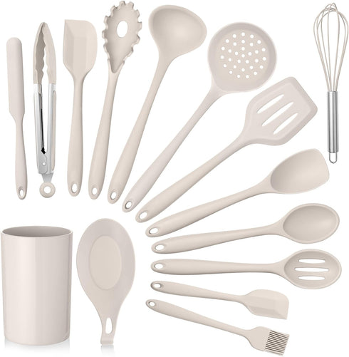 E-far Kitchen Utensils Set, 15-Piece Silicone Cooking Utensils with Holder, Non-stick & Heat Resistant for Cooking