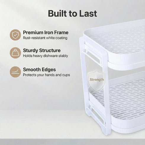 2-Tier Countertop Zosenley Cup Drying Rack with Removable Drainboard, Rust-Proof Iron Mug Organizer, Multi-Purpose