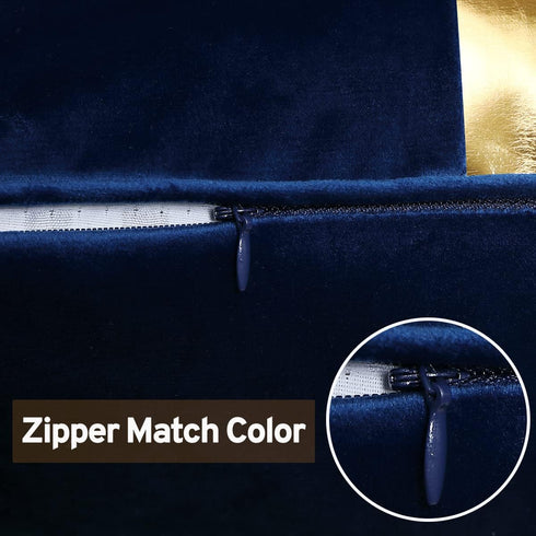 Navy Blue Beige Gold Leather Patchwork Velvet Throw Pillow Cover, Set of 2 Luxury Modern Home Decor Cushion Cover 12x20
